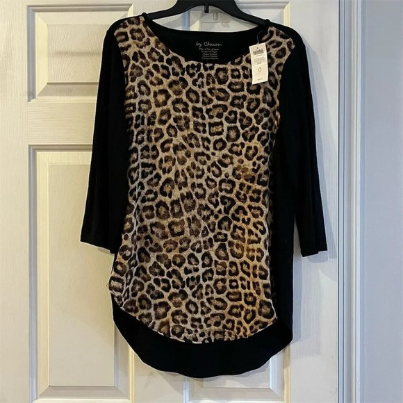 Chico's Women's Blouse Size 0 Multicolor Animal Print 3/4 Sleeve Casual - Picture 1 of 7